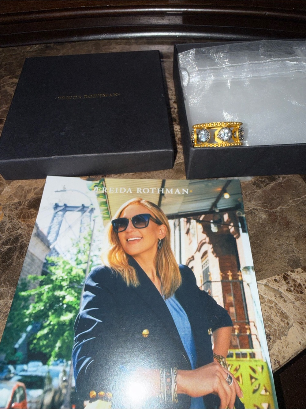 Freida Rothman Gold Crystal Accent Ring size 7